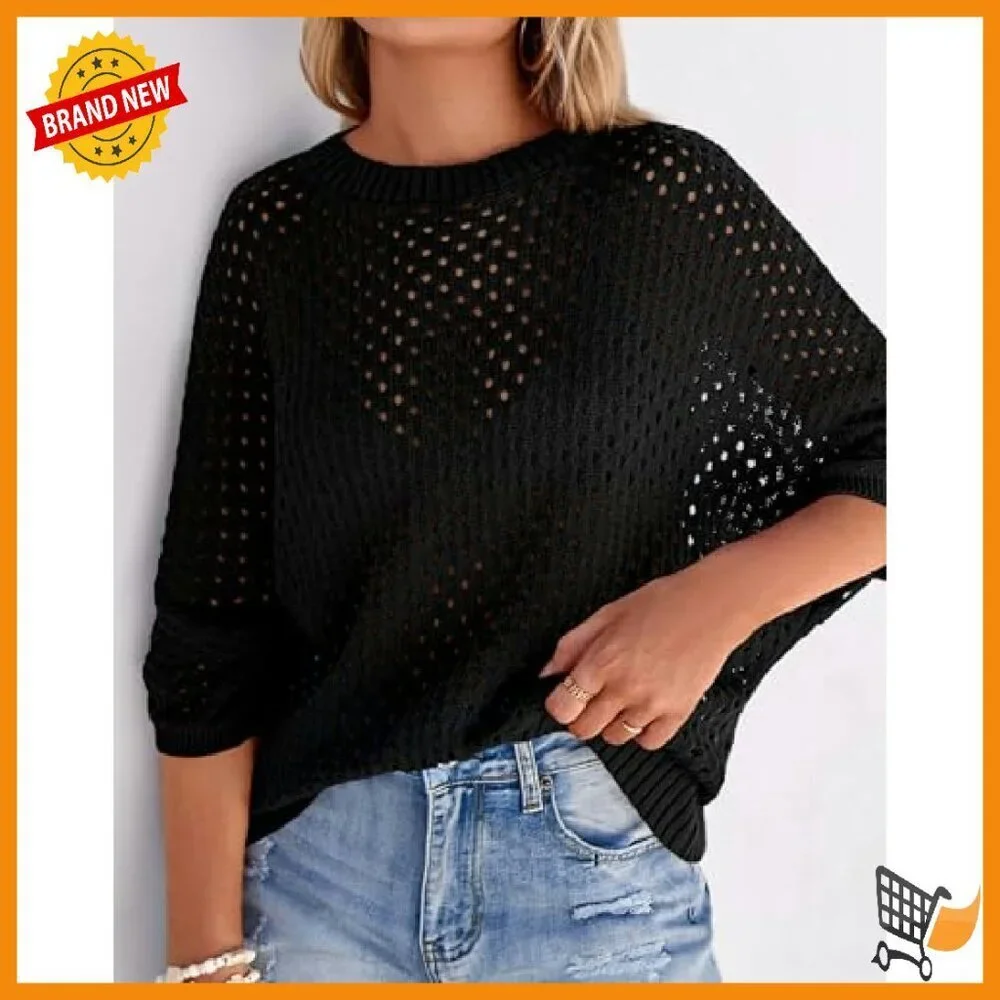 Crochet Hollow Out Batwing Sleeve Summer Pullover Sweater